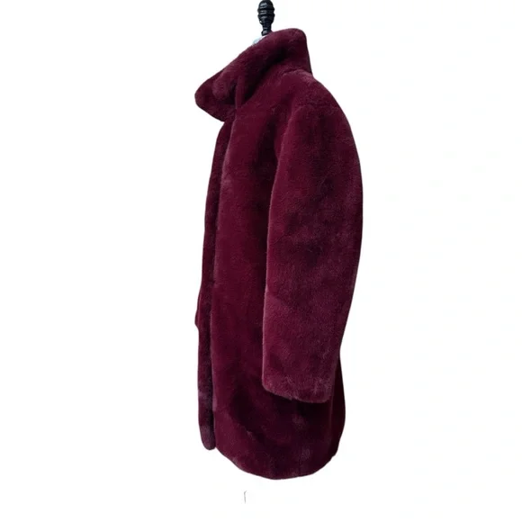 MNG Mango Faux Fur Coat Size S Burgundy - Picture 3 of 12